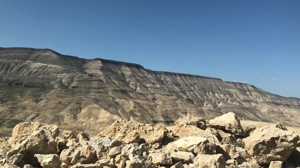 View from the bottom of Wadi Mujib, the Arnon Valley. Moses and the Israelites climbed these cliffs in faith, in spite the experienced Amorite army waiting for them at the top. Photo by John Buckner