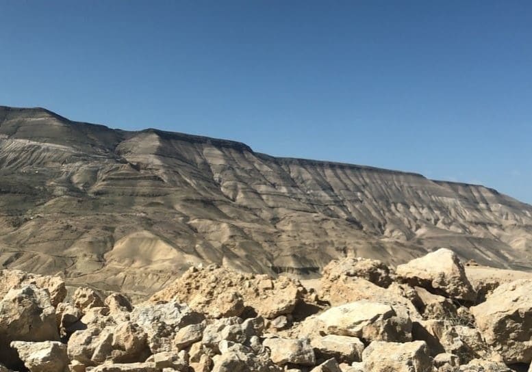 View from the bottom of Wadi Mujib, the Arnon Valley. Moses and the Israelites climbed these cliffs in faith, in spite the experienced Amorite army waiting for them at the top. Photo by John Buckner