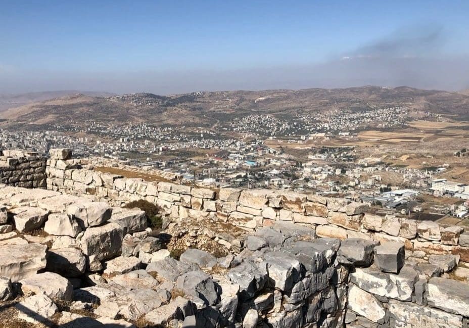 Ruins of the Samaritan temple on Mount Gerizim overlooking Shechem. A massive, ancient staircase leads up from the valley floor to the temple. A small remnant of Samaritans lives nearby in a village on the mountain. They still practice their ancient religion.